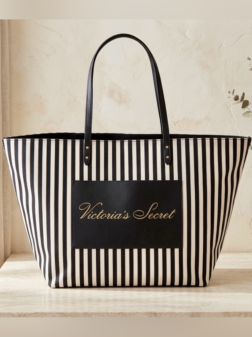 NWT Victoria’s Secret Black Pink Striped Tote